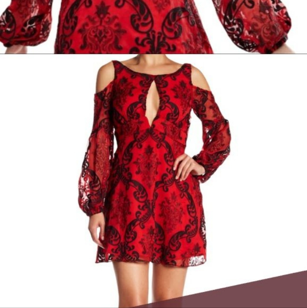 Free People Red and Black Cutout Long Sleeve Dress Size 4 NWT